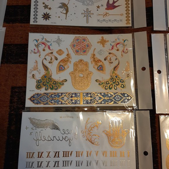 3 sheets Golden Silver Temporary Tattoo - Picture 2 of 15